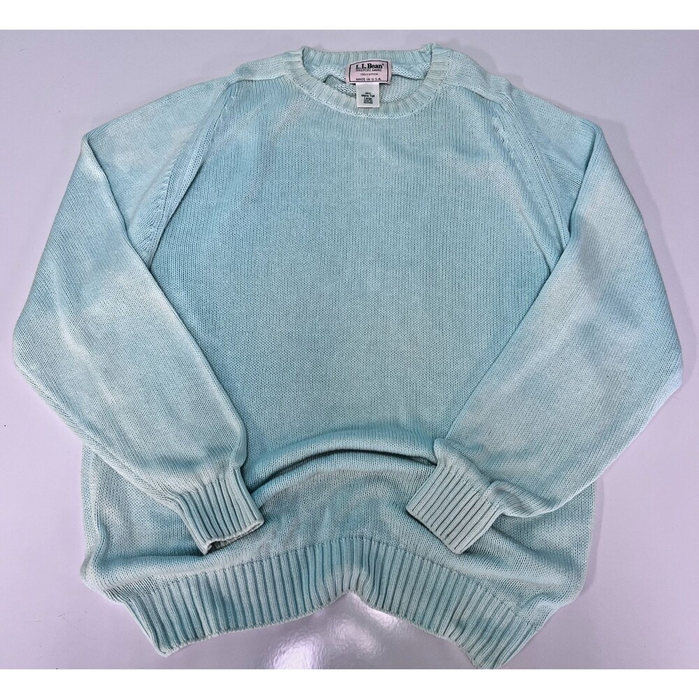 Vintage L.L. Bean Sweater Mens Tall Large Light Blue Cotton Knit Crewneck USA